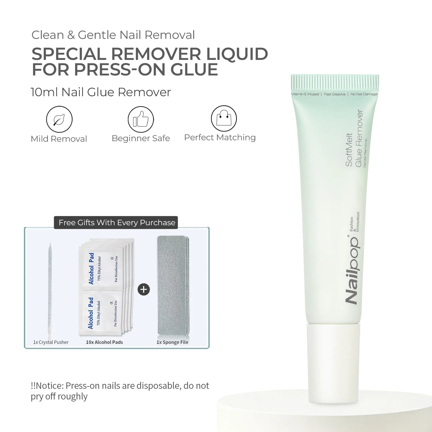 Nailpop Bond Adhesive Strong Press Nails Quick Dry Plant Based Qme N-Remover 1pc