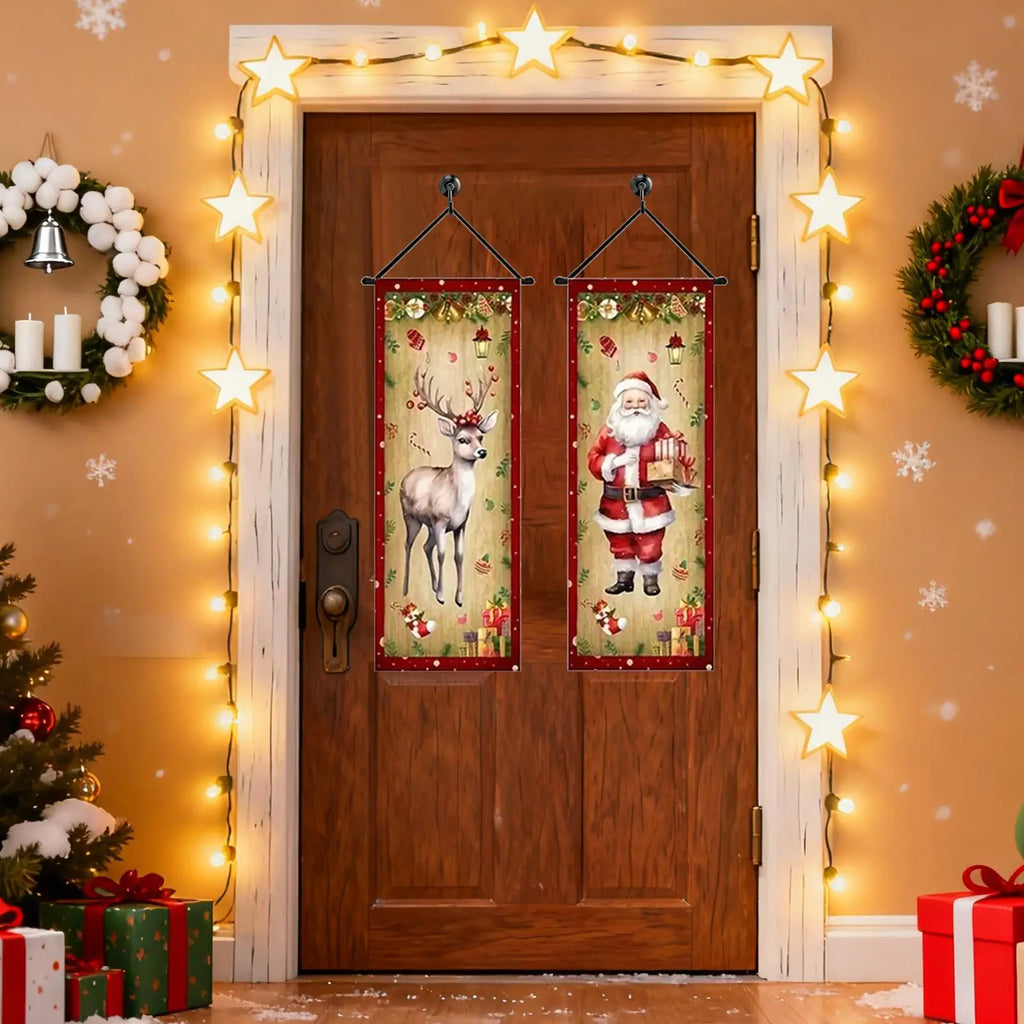 Christmas Door Banner 4 Pieces Party Decorations Santa Snowman Elk Front Door Banner For Home Party Wall Room Patio Window Qme