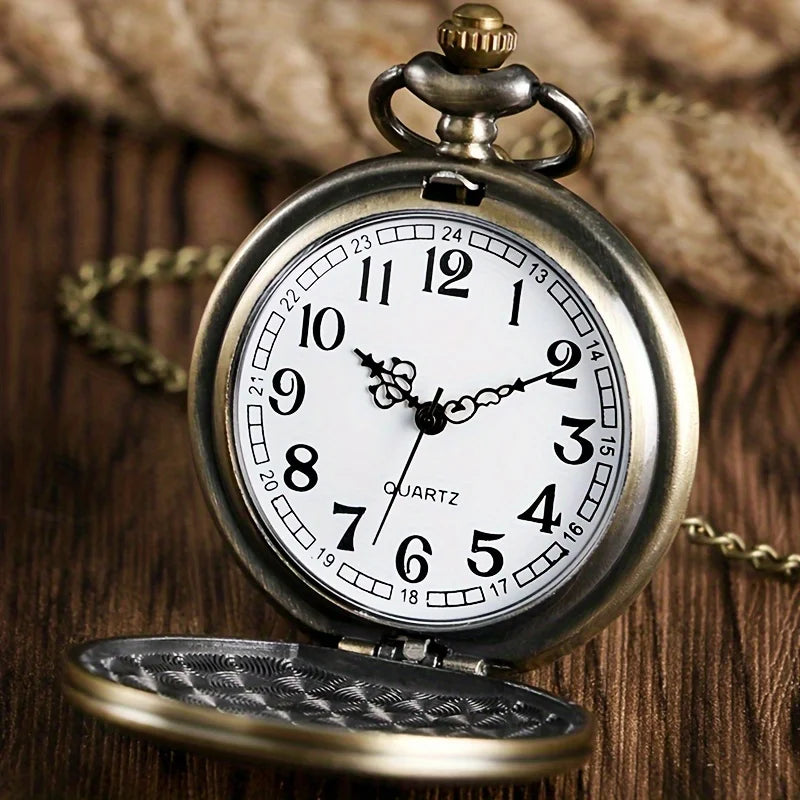 1pc Retro Bronze Wolf Necklace Pendant Quartz Pocket Watch Men's Gift Qme