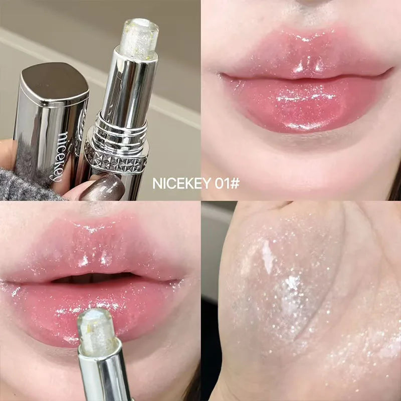 NICEKEY Silver Diamond Lipstick Moisturizing Lips Makeup Pearlescent Transparent Lip Balm Long Lasting Shimmer Lipstick Cosmetic Qme 01