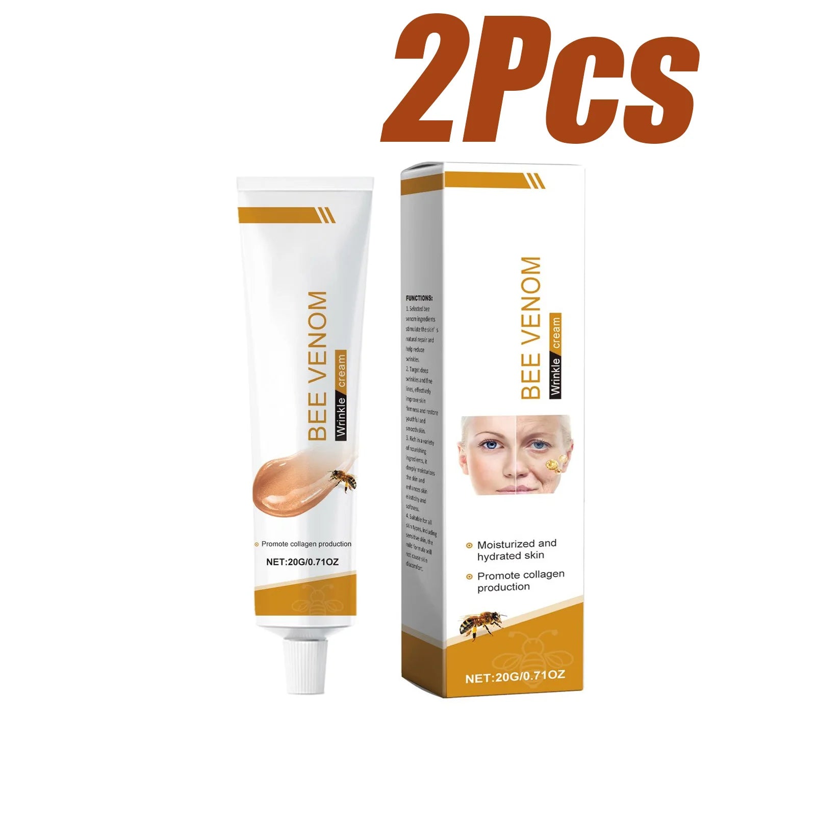 Bee Venom Wrinkle Removal Cream Firming Lifting Facial Moisturizing Deep Hydration Smoothing Fine Lines Anti Aging Face Cream Qme 2 x 20g Boxed