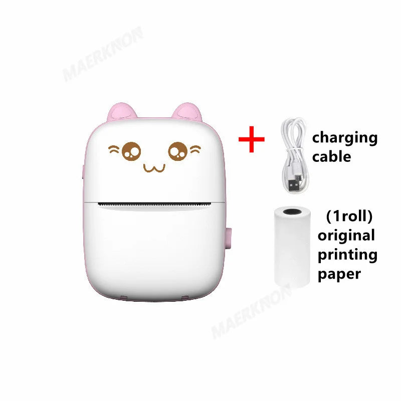 58mm Mini Portable Thermal Printer Wireless Bluetooth Mobile Pocket Photo Printer Memo Wrong Question HD Printing With USB Cable Qme Pink Printer Set