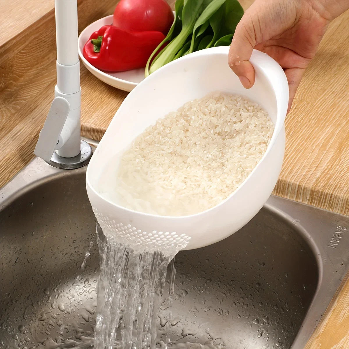 1pc, Rice Washing Drain Basket, Rice Washing Filter Basket, Creative Rice Washing Sieve, Plastic Rice Colander, Qme
