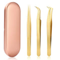 Precision Lash Tweezers Includes 3 Stainless Steel Eyelash Classic Qme Golden 3 pcs