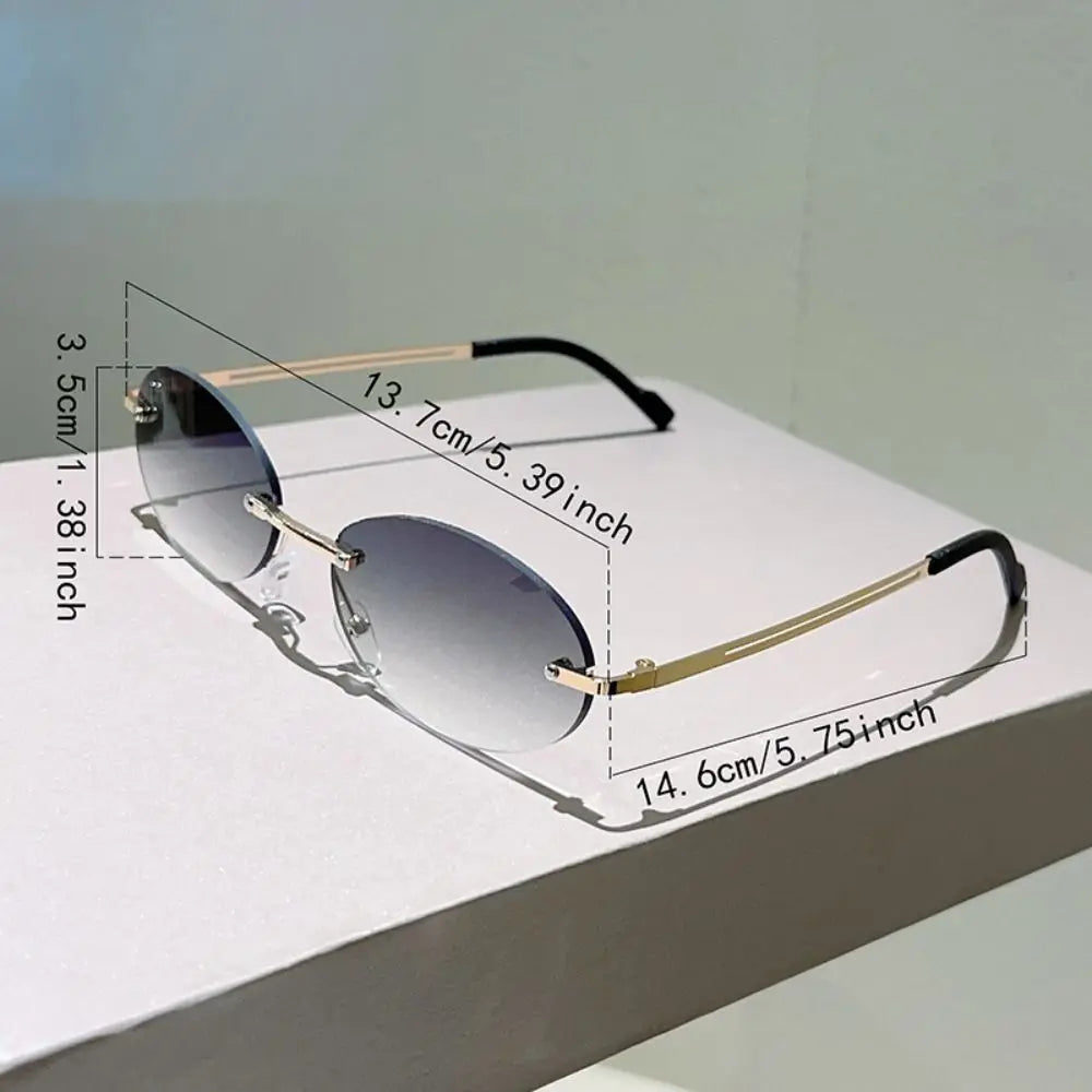Trendy Vintage Frameless Sunglasses Metal Gradient Rimless Oval Sunglasses Small Frame Solid Color Fashion Shades Beachwear Qme