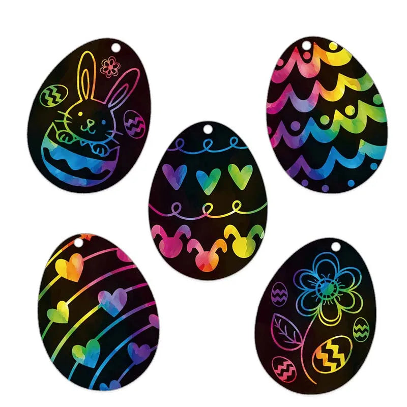24pcs Creative Children Scratching Easter Egg Hanging Art Decorations Colorful Bunny Painting Drawing DIY Toys Easter Gift c3602 Qme Default Title