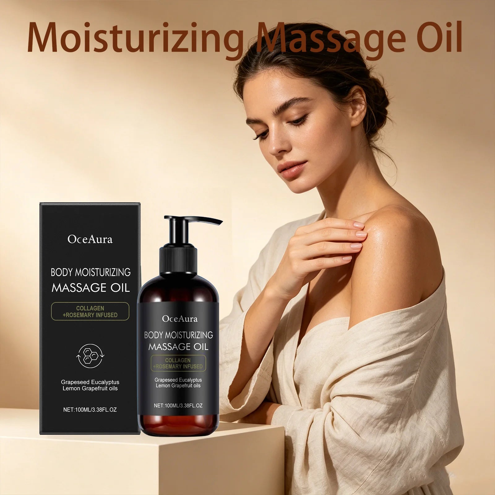 Oceaura Body Moisturizing Massage Oil Collagen Rosemary Infused Light Qme