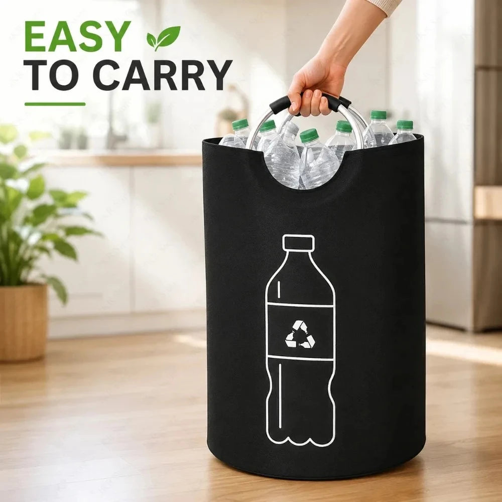 Foldable 82L Waste Recycling Basket Aluminum Carry Handle Large Empty Bottle Storage Bag For Kitchen Laundry Space Organizing Qme