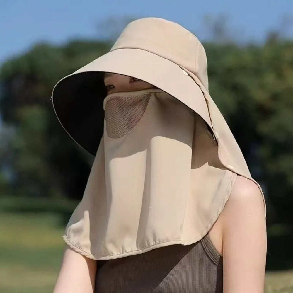 Wide Brim Sunscreen Fisherman Hat Lightweight Full Face Cover Qme Khaki