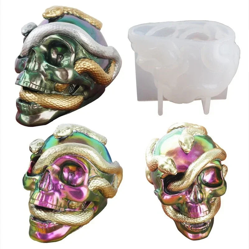Skull Snake Head DIY Epoxy Resin Mold Double Silicone Molds Halloween Qme