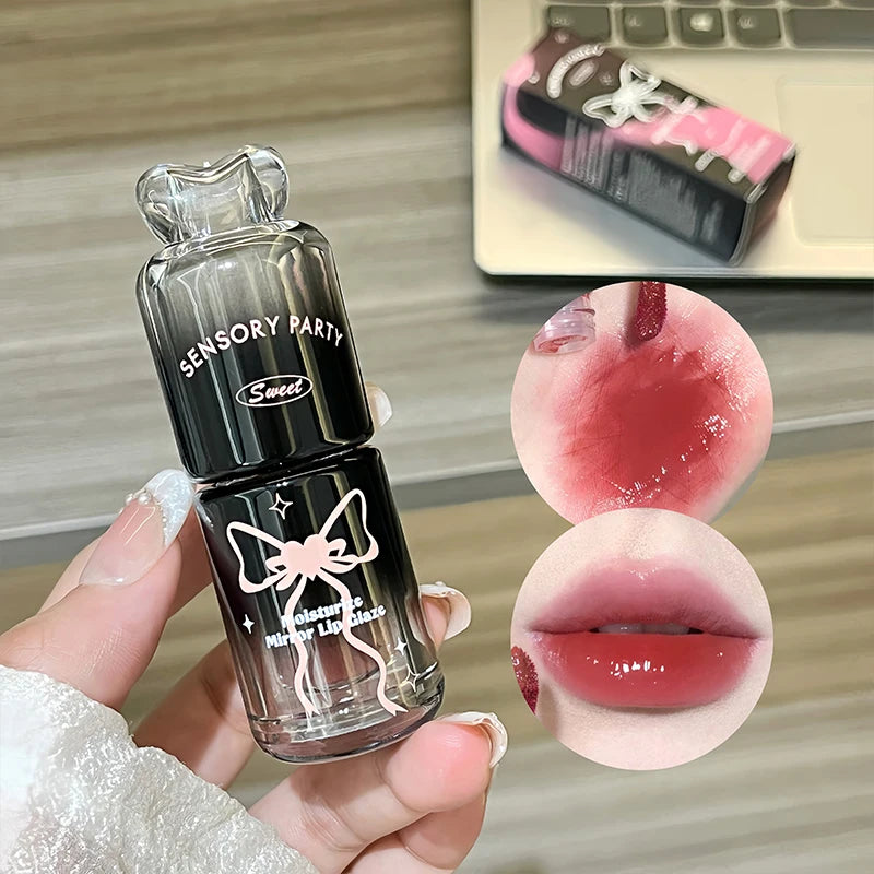 Bowknot Black Pink Mirror Lip Gloss Non-cup Staining Long-lasting Qme