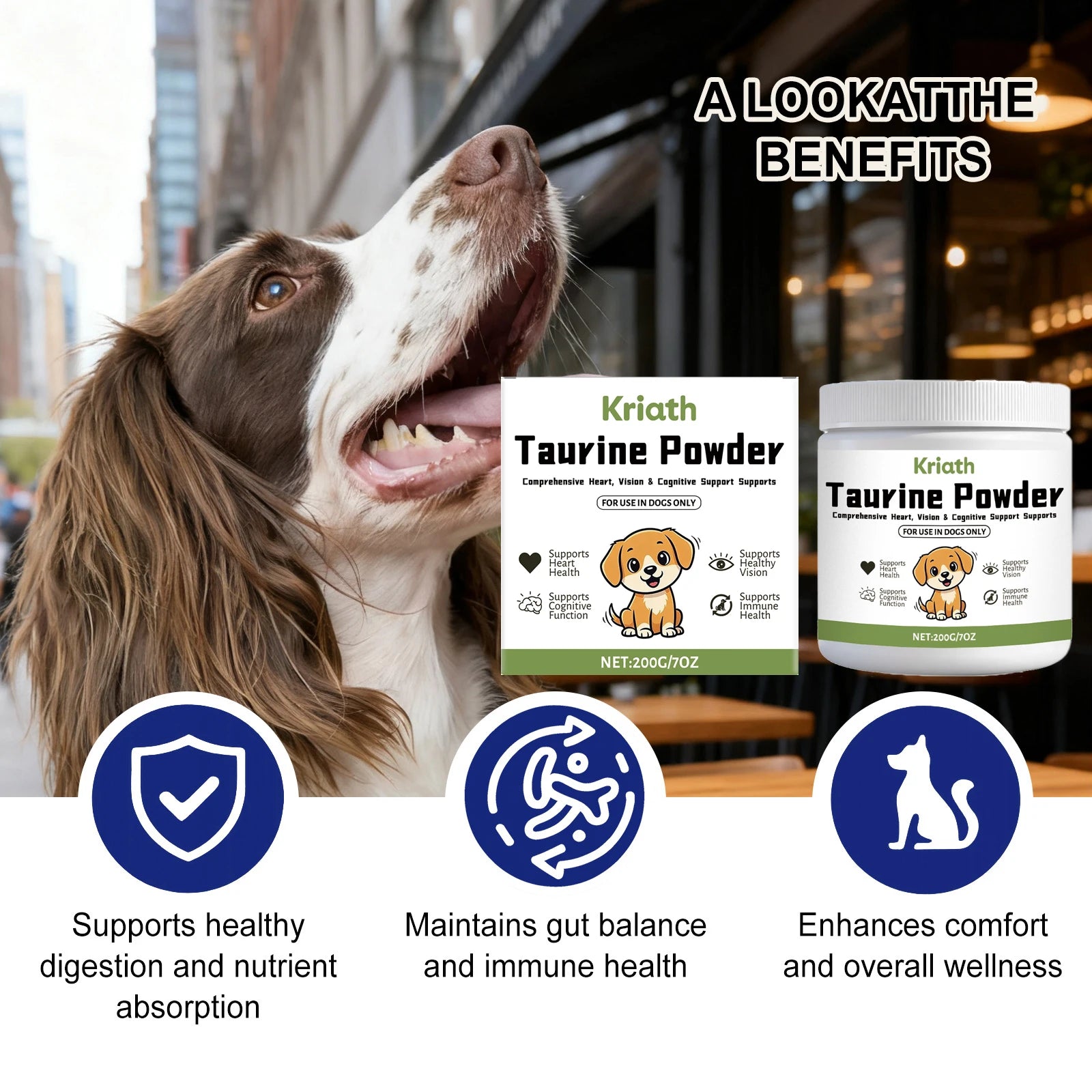 Pet Taurine Powder Support Heart Wellness Maintain Normal Vision Function Enhance Hair Radiance Dog Daily Nutrients Supplement Qme