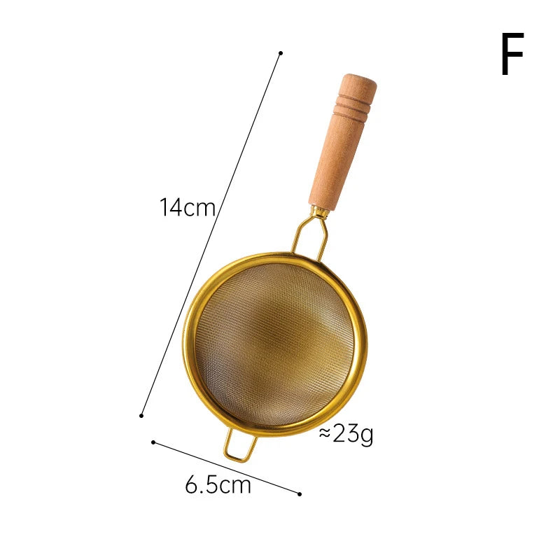 Creative Stainless Steel Tea Drain Reusable Long Wooden Handle Qme F