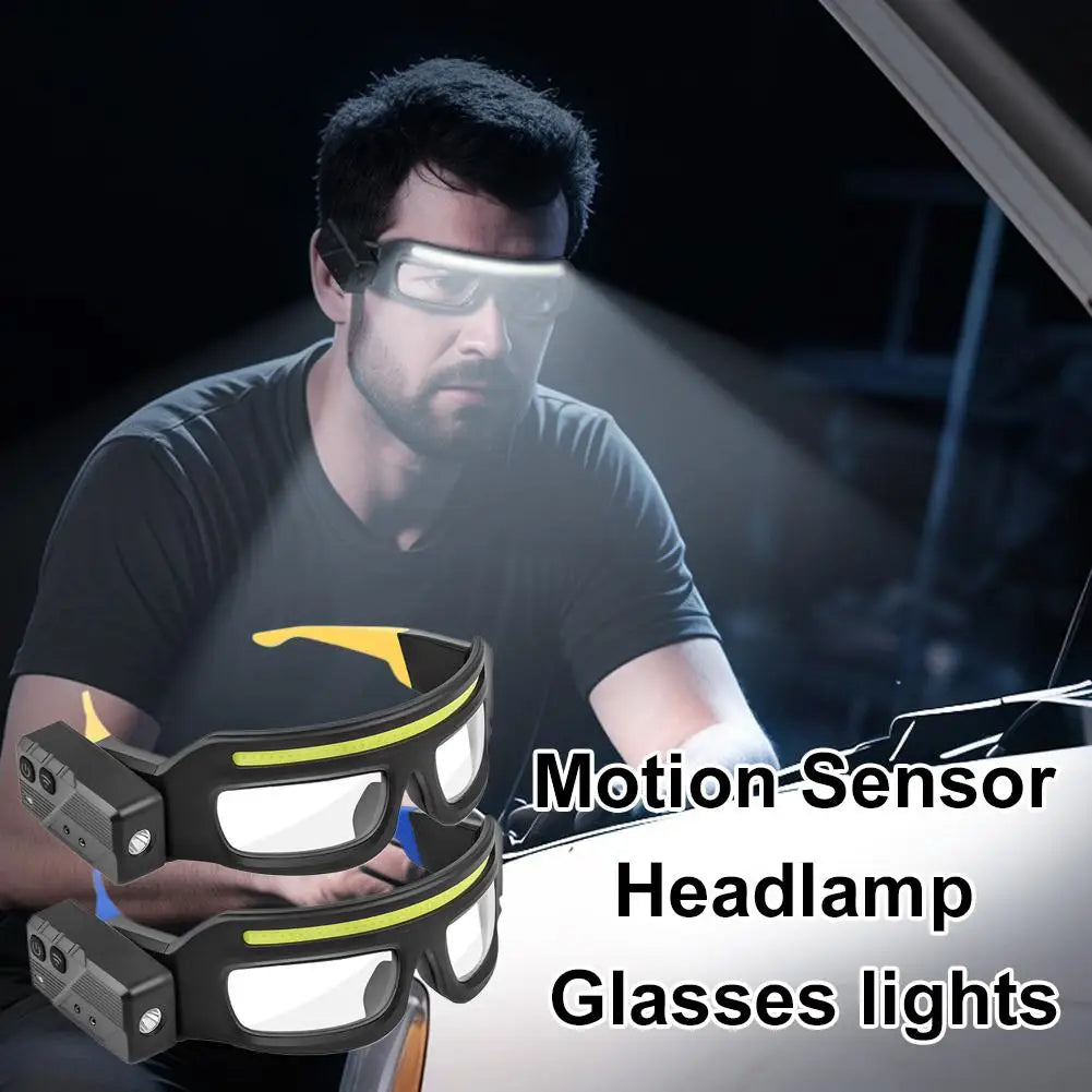 Rechargeable LED Headlamp Glasses ,Detachable Sunglasses,Hands-Free LED Headlight for Night Running,Waterproof Safety Glasses Qme