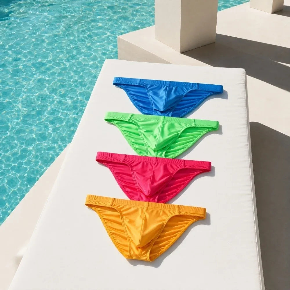 Triangle Men Ice Silk Briefs Low Waist Underpants Men's Triangle Panties Solid Color Underwear Male Seamless Briefs Men Qme