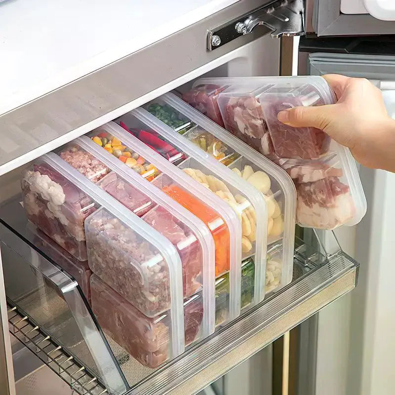 Refrigerator Storage Box Packed Meal Crisper Food Grade Sealed Food Meat 2/4/6 Compartment Refrigerated Storage Box Qme