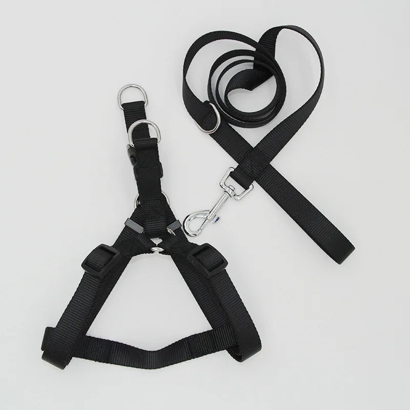 B 2/3Pcs Solid Nylon Dog Harness Collar Leash Set, Adjustable Breathable Traction Kit For Dogs Daily Walking Training Qme Black 2pcs set 2.0