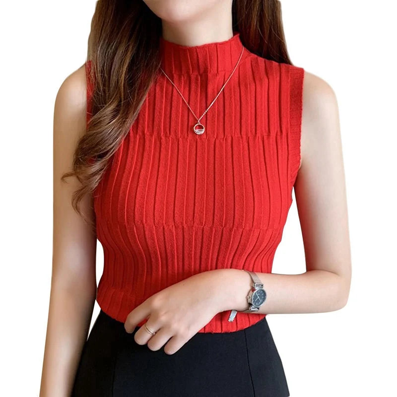 Women Ribbed Halter Tank Crop Tops Summer Spring 2023 Base T-shirt Harajuku Adults Sleeveless Solid Color Round Neck Knit Tops Qme RD One Size