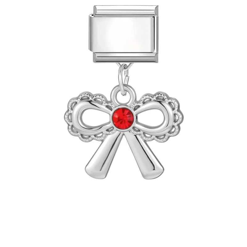 Shiny Colorful Zircon Pendant Series Red Cherry Bow Italian Charm