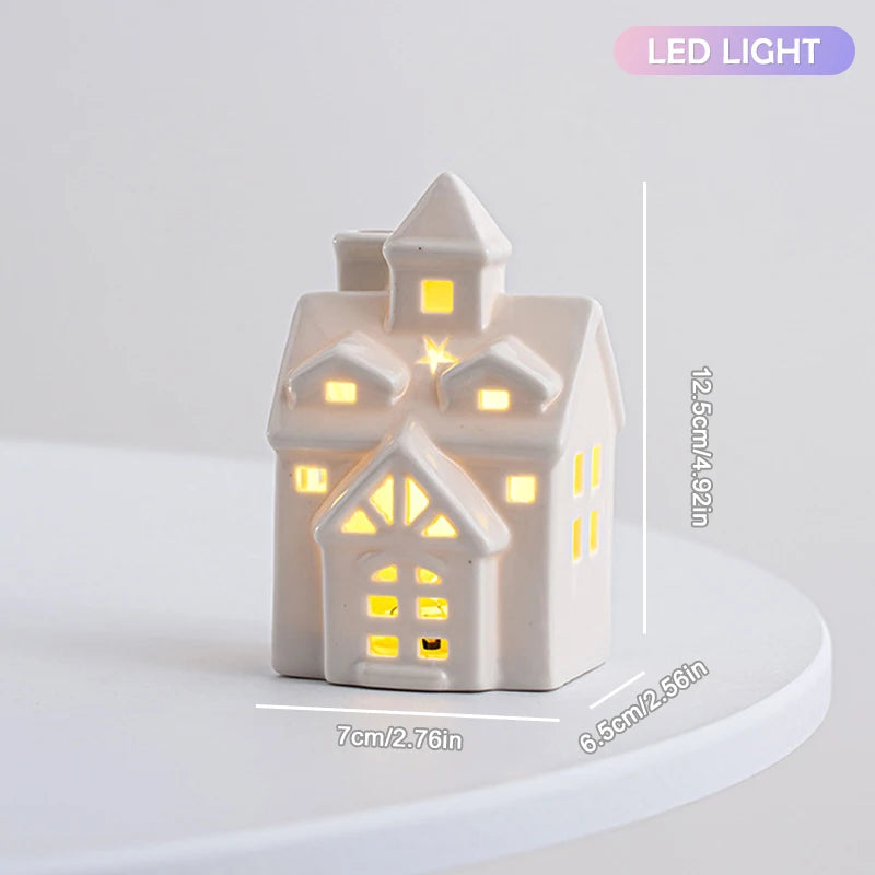 Village House Light Up Decorations, White Ceramic House Decor With Lights, Light Up Winter Village Houses Qme A