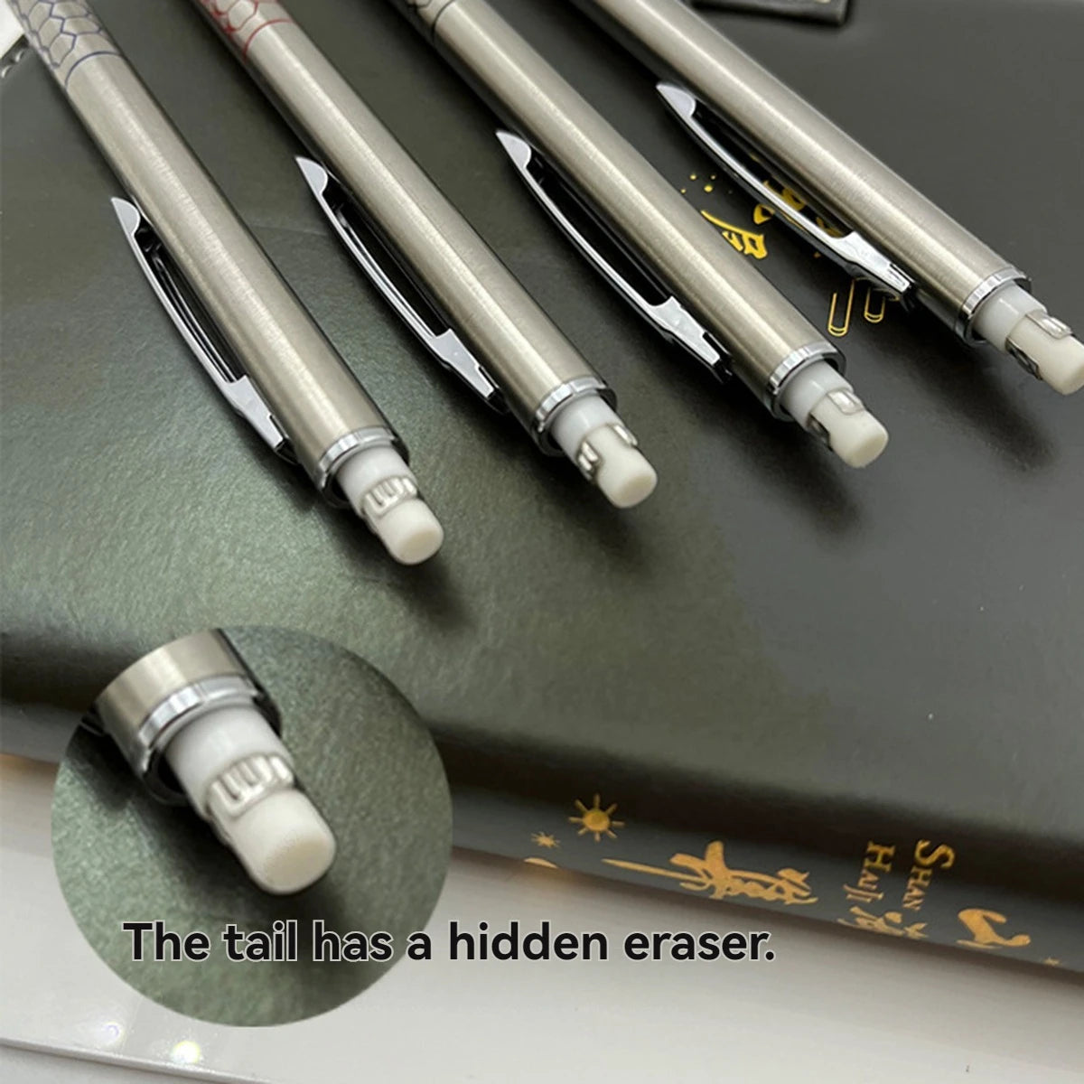 0.5 0.7 0.9mm Metal Mechanical Pencil with Eraser Set HB Lead Art Sketch Drawing Supplies Automatic Pencil Writing Stationery Qme