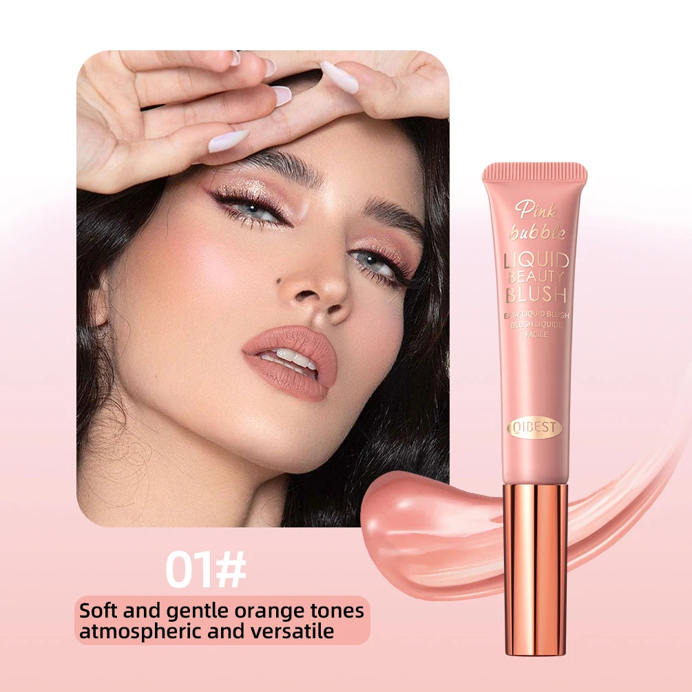 QIBEST Face Liquid Blush Eyeshadow Cheeks Makeup With Cushion Applicator Lightweight Soft Maquiagem Waterproof Smooth CreamBlush Qme Liquid Blush 01