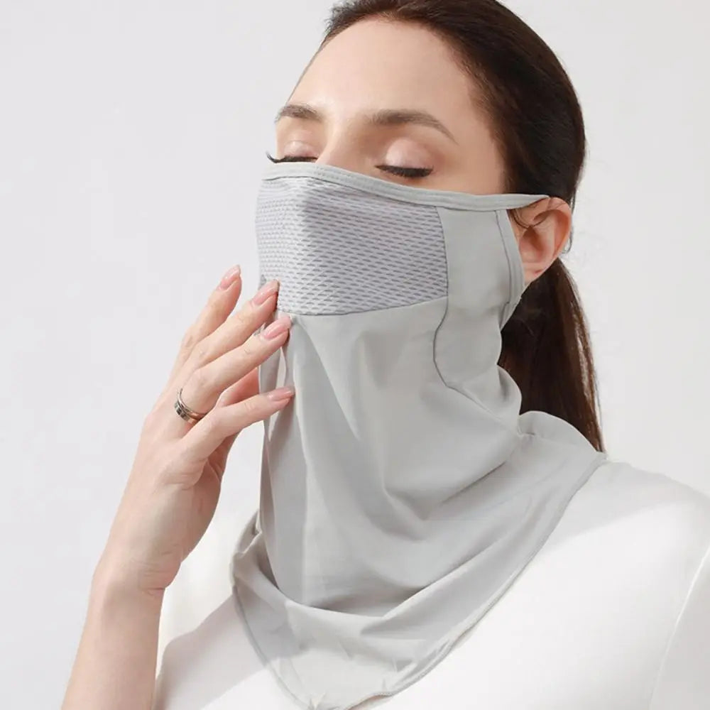 Solid Color Ice Silk Mask Summer Face Scarves UV Protection Face Cover Face Shield Hanging Ear Sunscreen Face Scarf Hiking Qme
