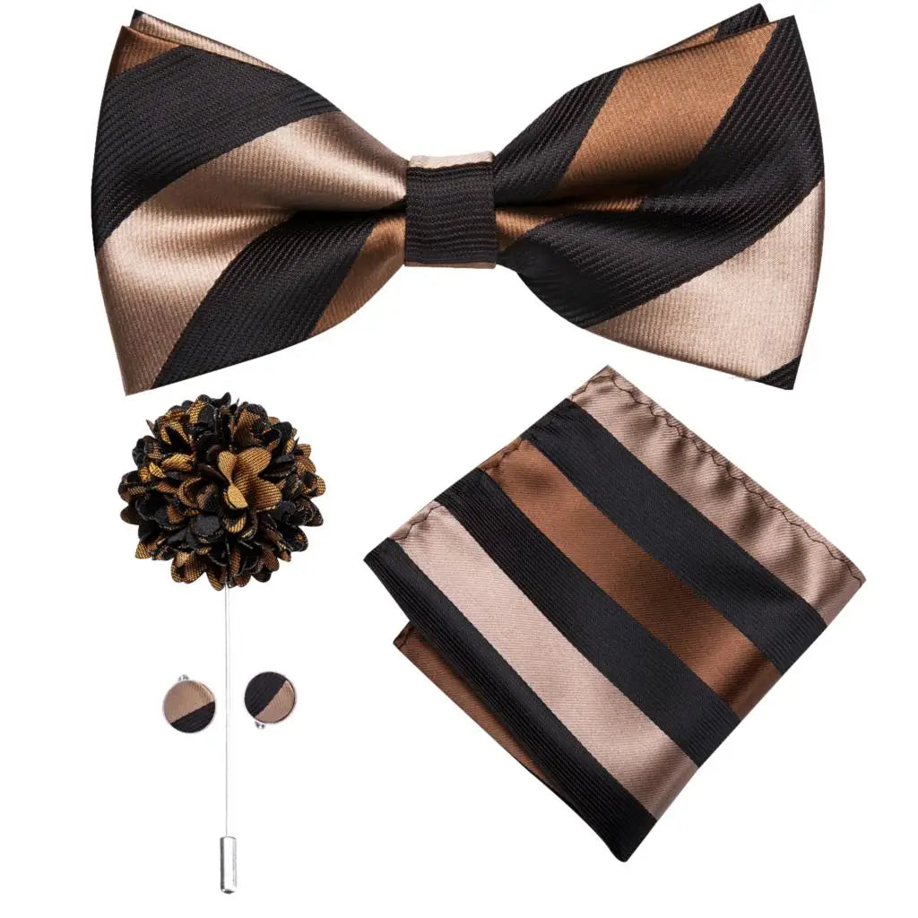 Hi-tie Silk Men's Bowtie Pocket Square Cufflinks Brooch Jacquard