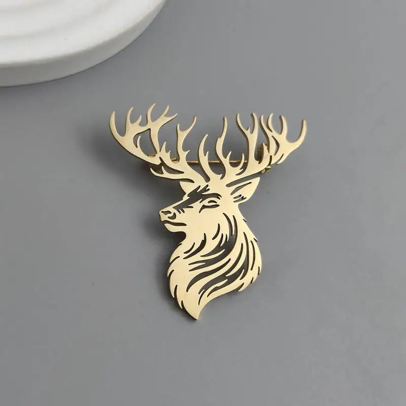Fashion Christmas Elk Animal Brooch High Quality Stainless Steel Badge for All Season Outfit Accessory Qme
