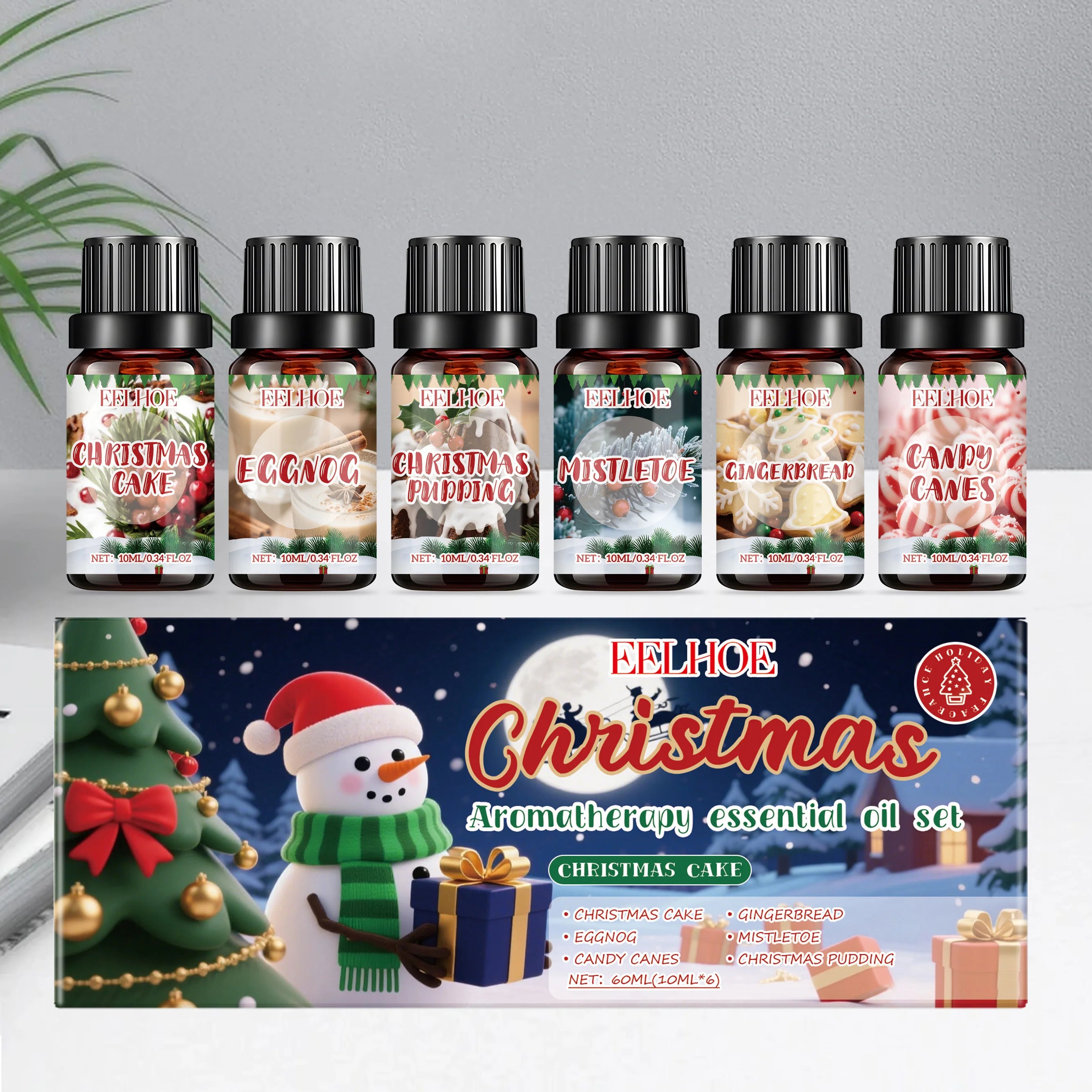 Christmas Aromatherapy Essential Oil Set Long Lasting Fragrance 6 Holiday Scents Festive Scents & Relaxing Atmosphere 6x10ml Qme