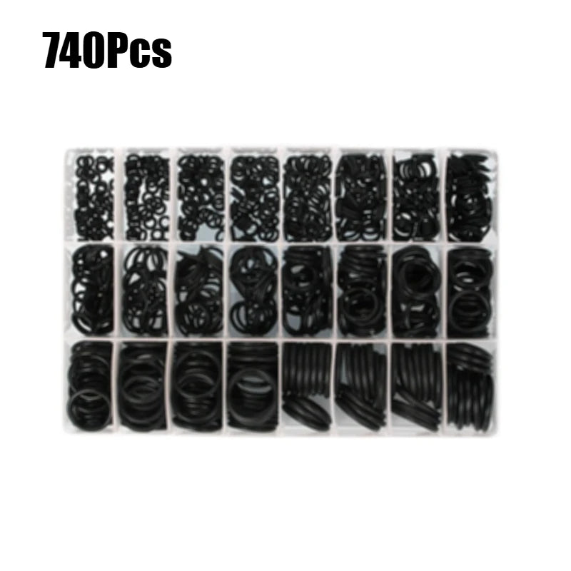 O Ring Set Seal Kit R134a R12 HNBR Rubber O-Rings Assortment For Car Automotive Air Conditioner A/C System Repair Tool Qme Black 740pcs