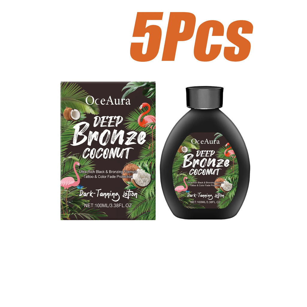 Coconut Oil Dark Tanning Lotion Moisturizing Accelerator for Deep Bronze Glow Tanning Cream for Tanning Bed & Outdoor Use Qme 5 x 100ml Boxed