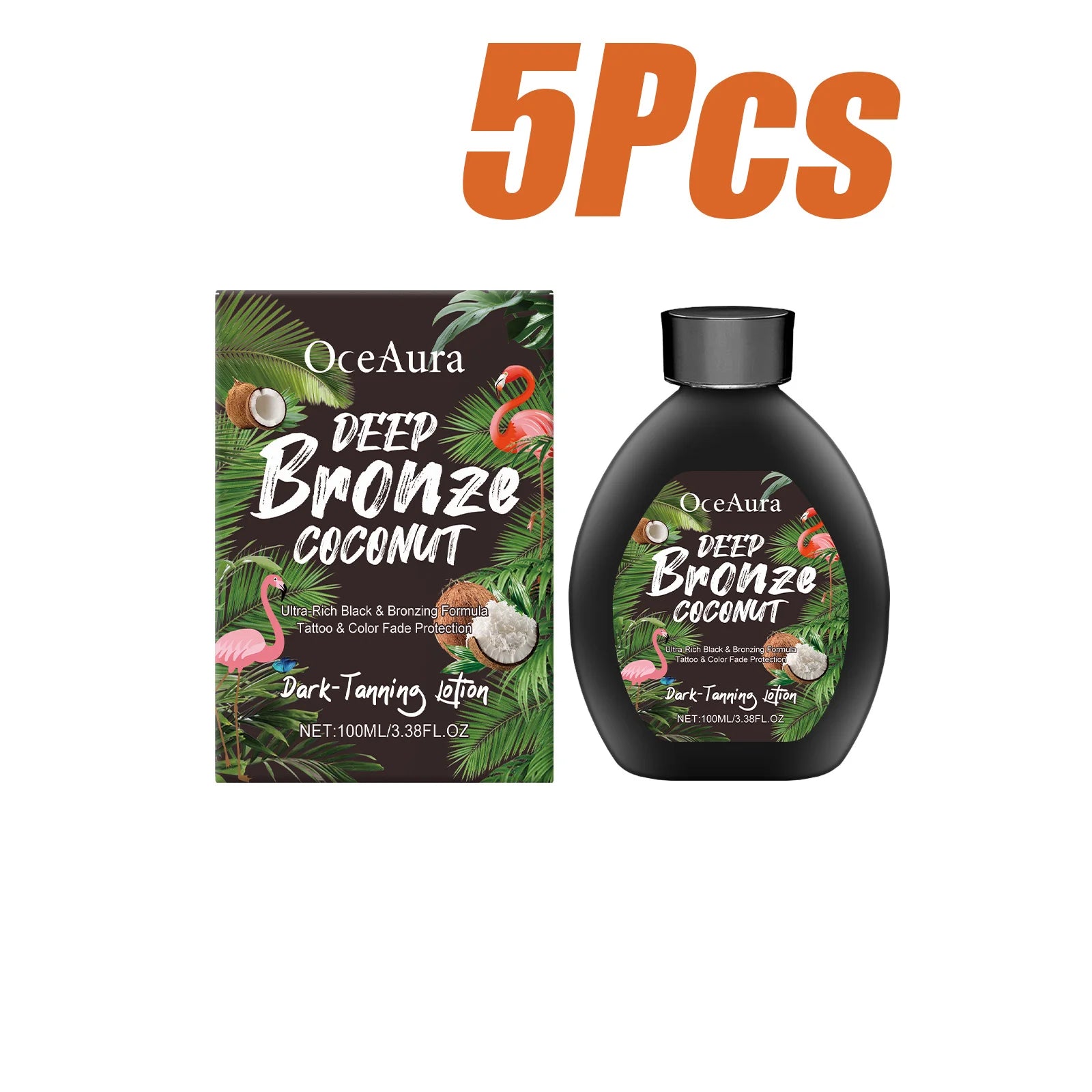 Coconut Oil Dark Tanning Lotion Moisturizing Accelerator for Deep Bronze Glow Tanning Cream for Tanning Bed & Outdoor Use Qme 5 x 100ml Boxed