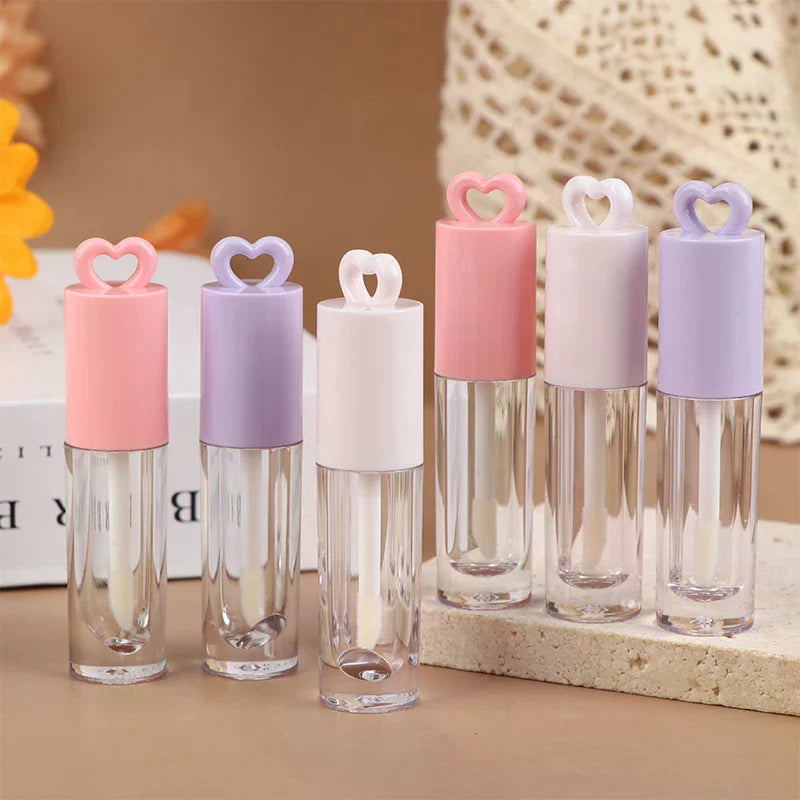 Pink Heart-shaped Lip Enamel Tube Keychain Brush Rod Gloss Empty Qme