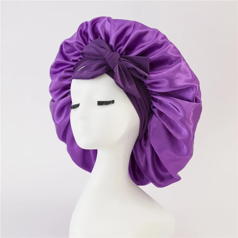 Sleeping Hat Women Satin Solid Night Sleep Cap Hair Care Bonnet Nightcap For Women Men Unisex Cap Bonnet De Nuit Shower Turban Qme Purple