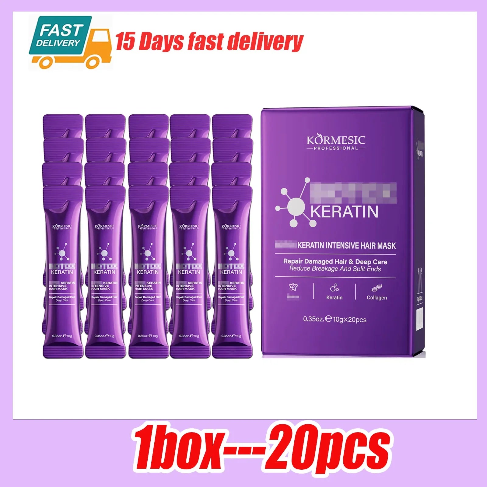 Keratin Hair Mask Magical 5 Second Repair Damage Frizzy Soft Smooth Shiny Hair Deep Moisturize Hair Treat Repair Hair Care Mask Qme 20pcs-1box