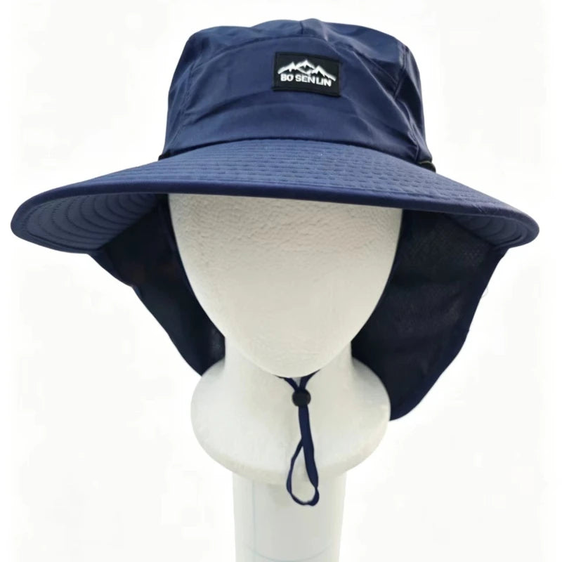 Unisex Summer Wide Brim Waterproof and Quick-drying Panama Caps Outdoor Visor Bucket Hats Mesh Breathable Sun Hat with Neck Flap Qme