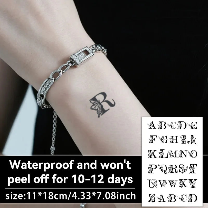 Tattoo Sticker Temporary Tattoo Waterproof Butterfly Alphabet Body Art for Women Couples Finger Wrist Fresh Qme