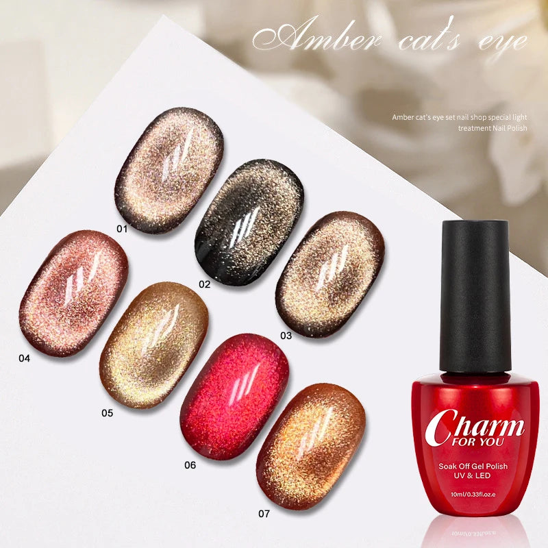 CHARM Amber Cat Eye Gel Nail Polish Magnetic Lacquer UV LED Soak Off Qme