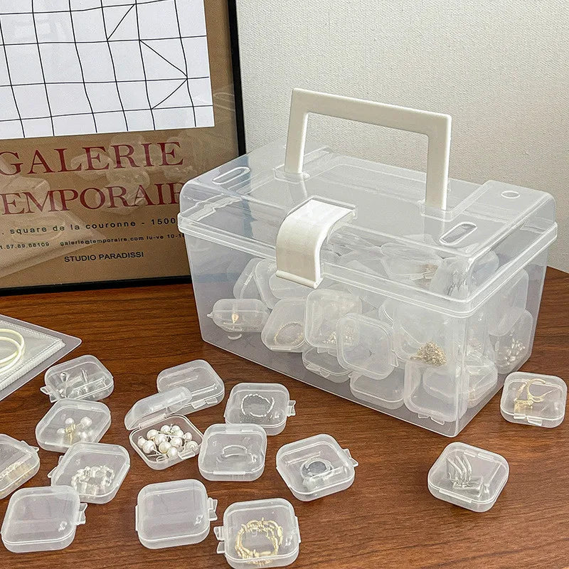 Mini Plastic Jewelry Storage Box Square Transparent Flip Portable Pill Container Jewelry Holder Packaging Earrings Display Case Qme
