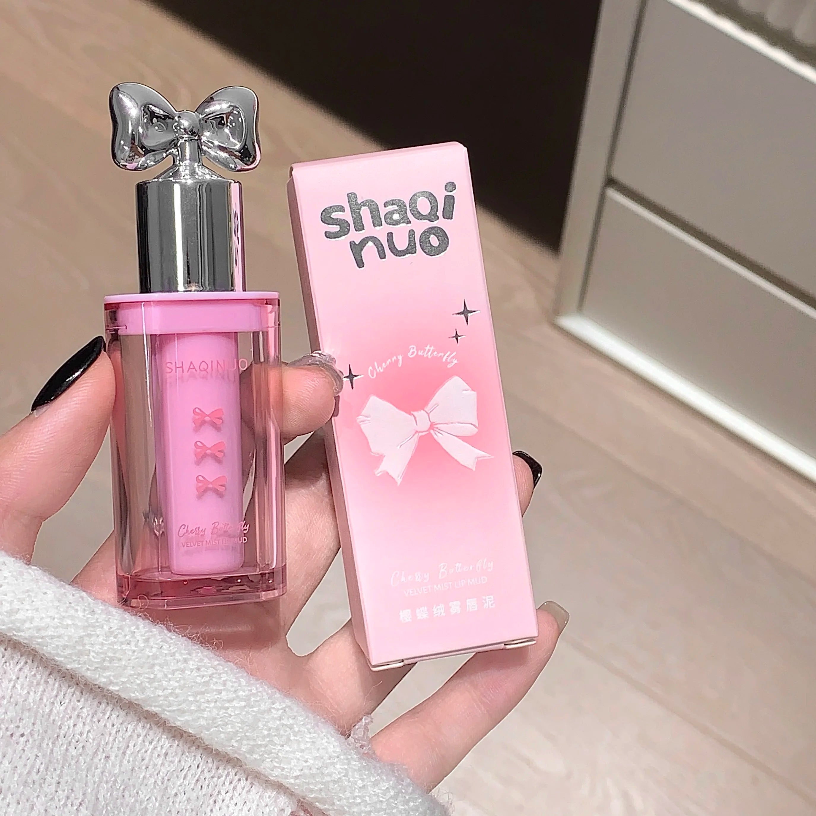 SHAQINUO Matte Velvet Lip Mud Cute Bow Cream Waterproof Clay Qme