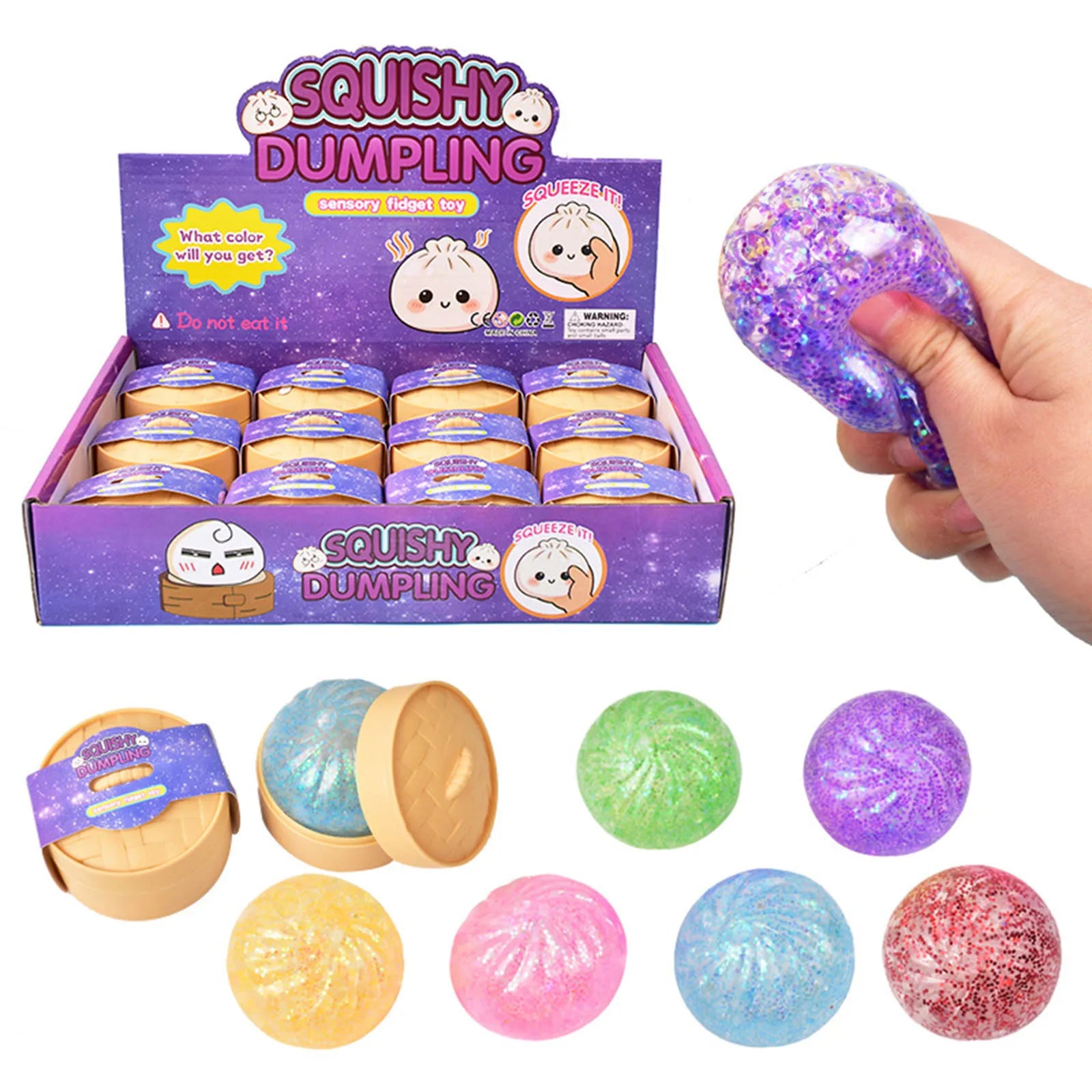Cute Glitter Dumplings Squishy Toy With Steamer Soft Slow Resilience Toys Stress Relief Sensory Ball Sparkling Relaxation Tool Qme