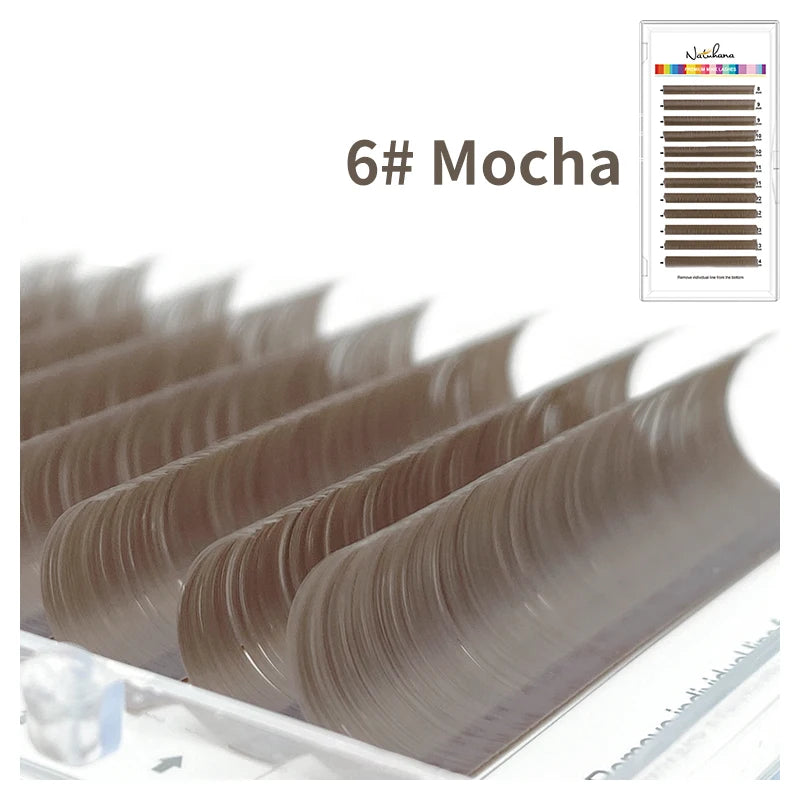 NATUHANA Colored Eyelash Extension Individual Colorful Lash Makeup Qme Mocha L 0.07mm|Mix 12Rows