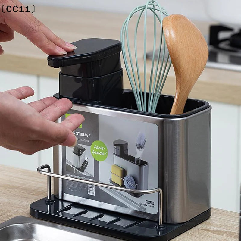 Kitchen Stainless Steel Tableware Soap Dispenser Sponge Holder Sink Qme