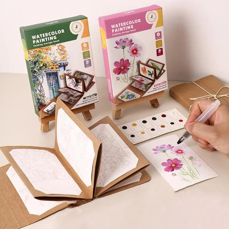 9 Sheets Watercolor Painting Thick Folding Storage Book Pen Holiday Qme