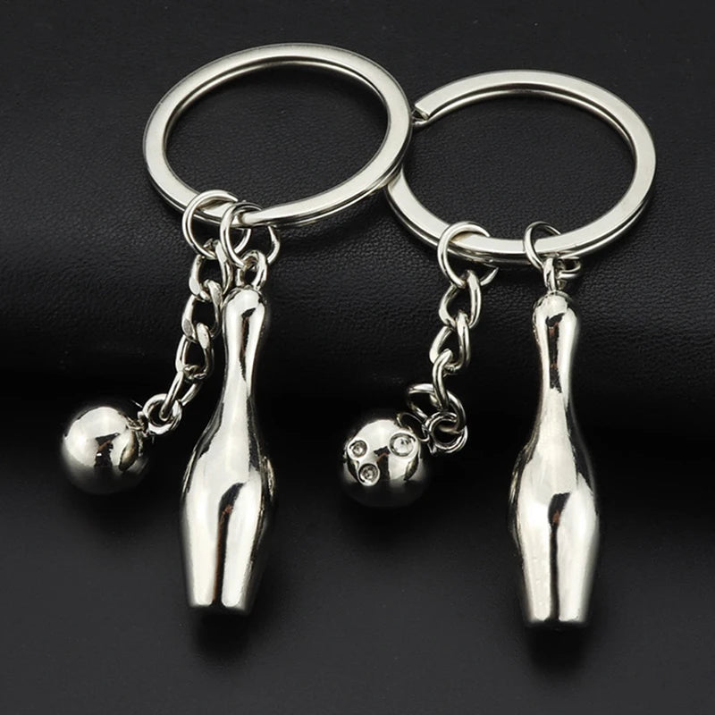 Creative Alloy Bowling Ball Pendant Car Key Ring Purse Bag Ornament Qme