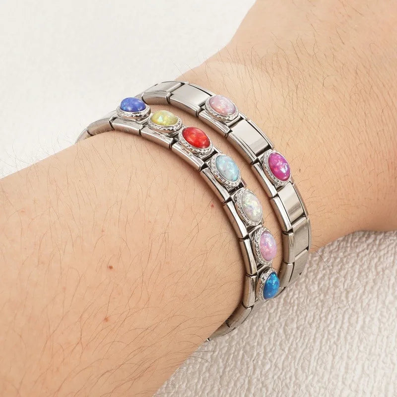 2026 Y2K Shiny Opal Gems Oval Bright Italian Charm Links Fit 9mm Stainless Steel Bracelet Women Jewelry DIY Making Dropshipping Qme