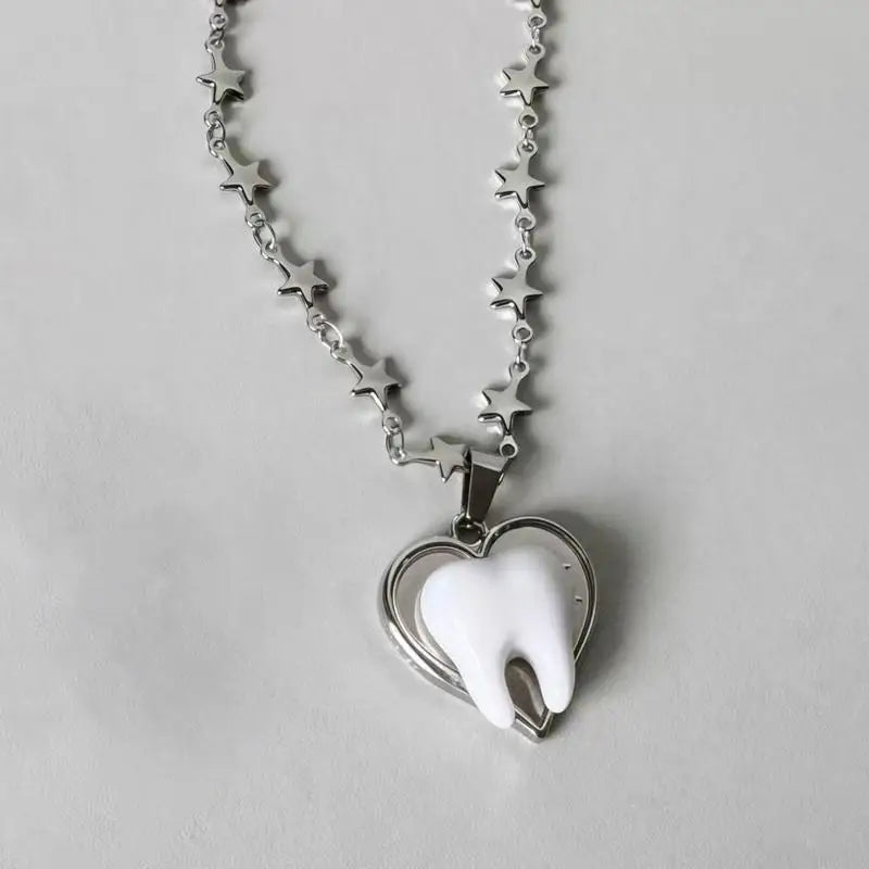 Unique Design Y2k Necklace Heart Star Cute Teeth Splicing Clavicle Chain Qme A2