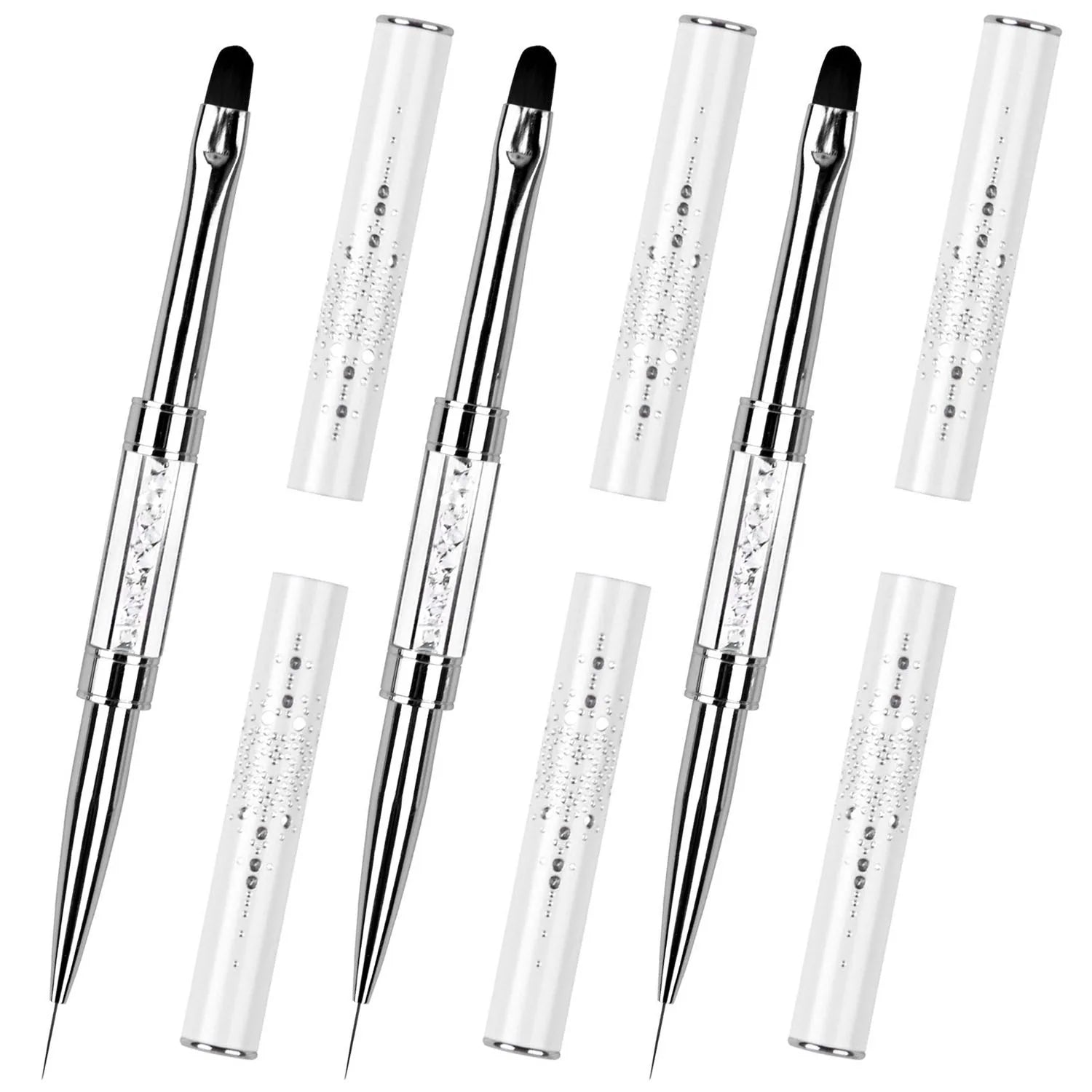 Dual-ended Nail Design Brush Rhinestone Handle UV Gel Nail Brush Professional Nail Art Tools Qme 3pcs