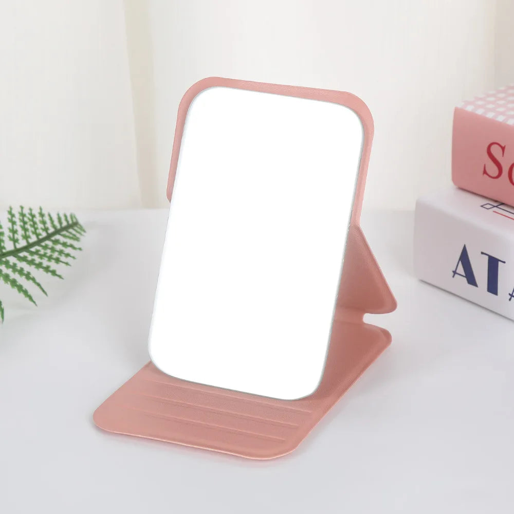 Women Mini Mirror Folding Makeup Hand Mirror Portable Single-side Mini Cosmetic Mirror Foldable High Definition Vanity Tools Qme Pink